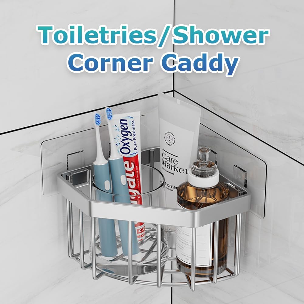 Anjing Kitchen Sink Caddy Corner Sponge Holder Organizer, Stainless Steel Adhesive with 4 Hooks