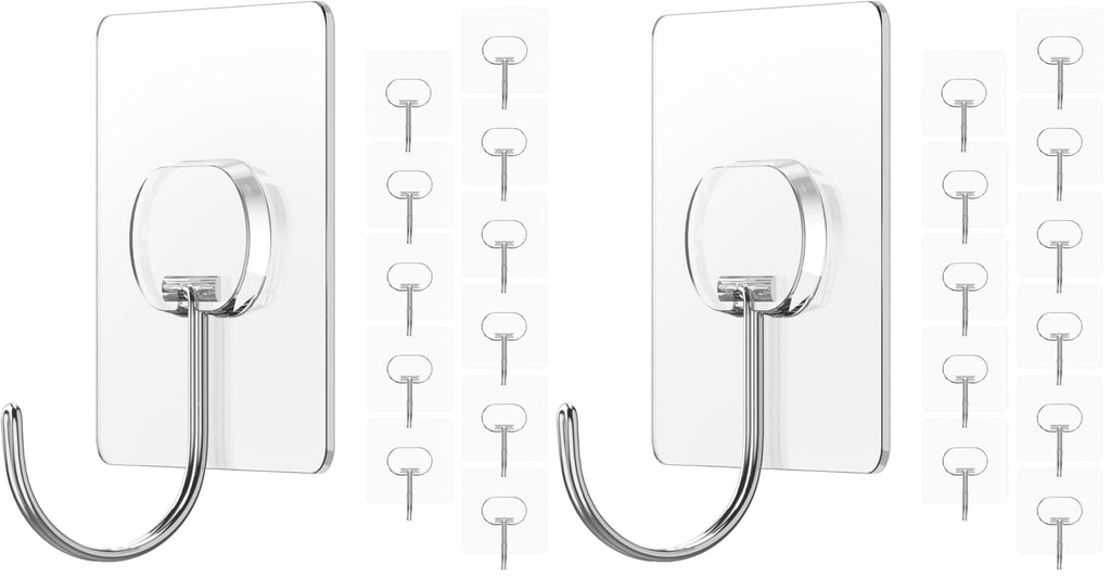 Adhesive Wall Hooks No Drill Clear Heavy Duty, 13LB Sticky 12 Pack