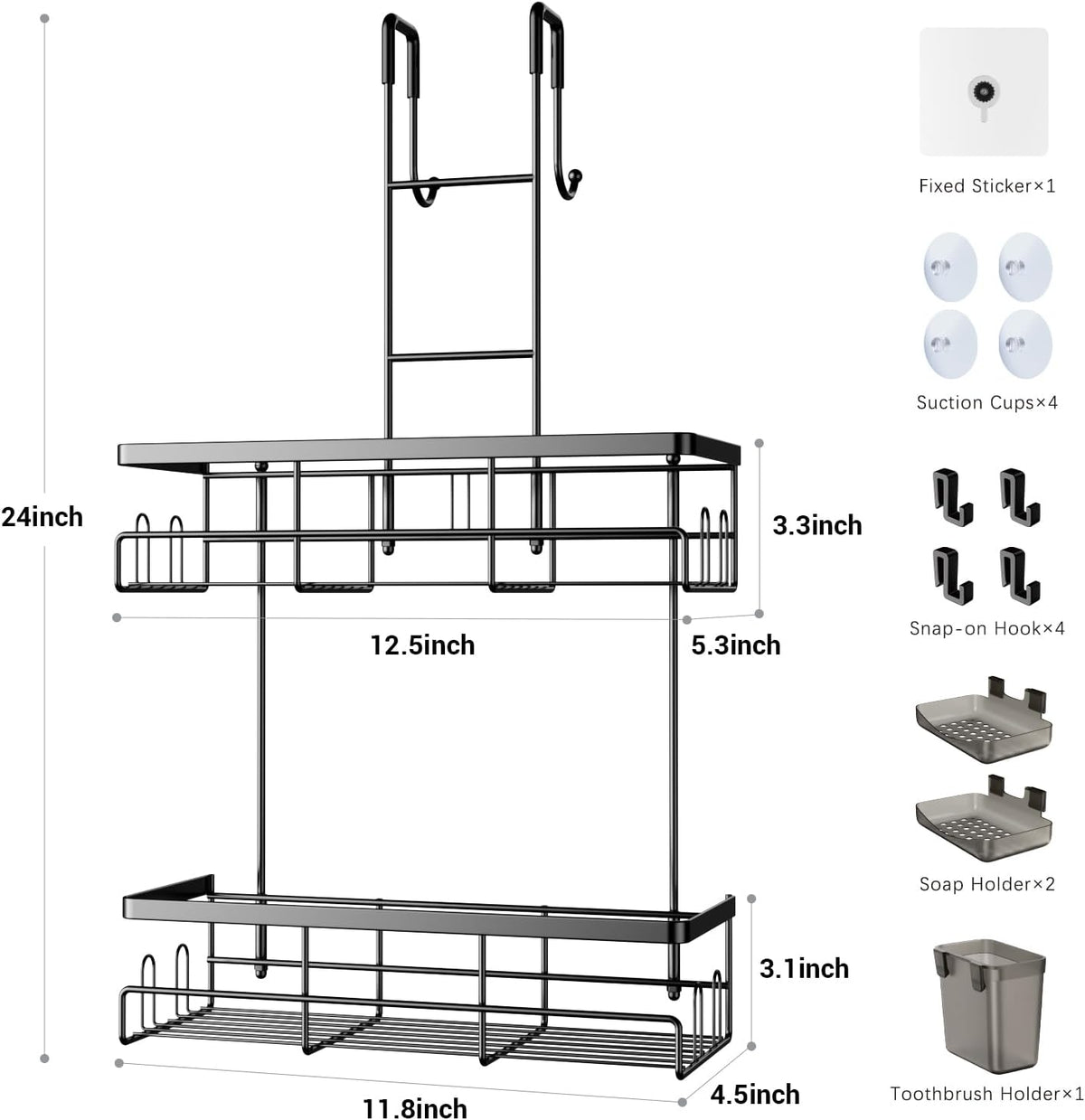 Over the Door Shower Caddy Hanging: No Drill Rustproof Shower Organizer