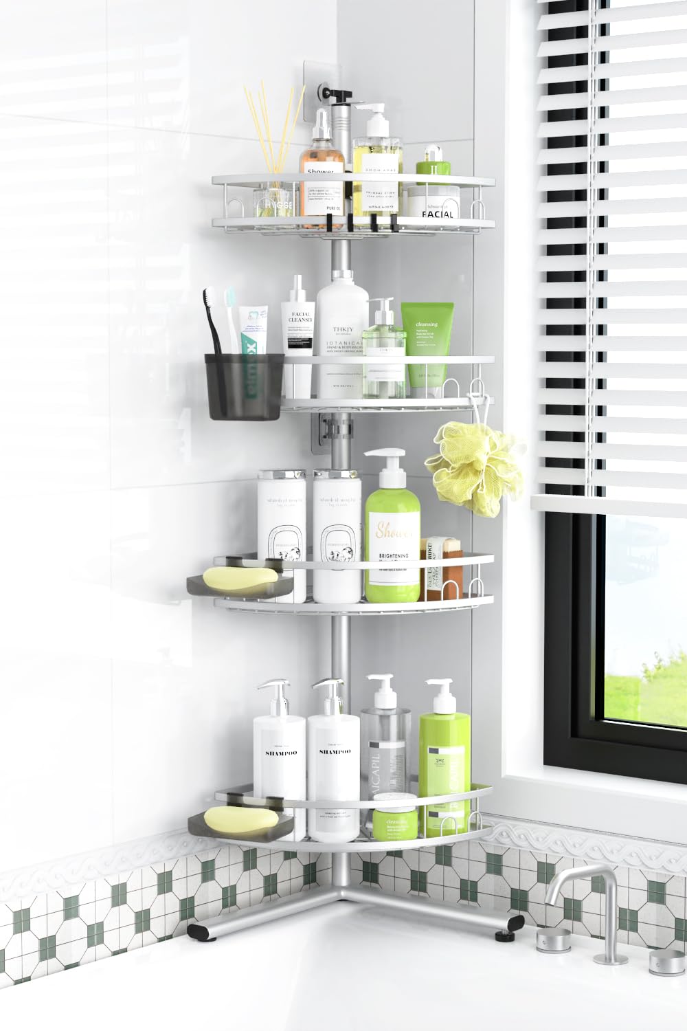 Standing Shower Caddy Corner - Rustproof Bathroom Shower Stand Shelf