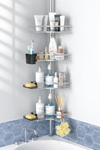 Adjustable Shower Caddy Tension Pole: Rustproof Corner Bathroom Shelves