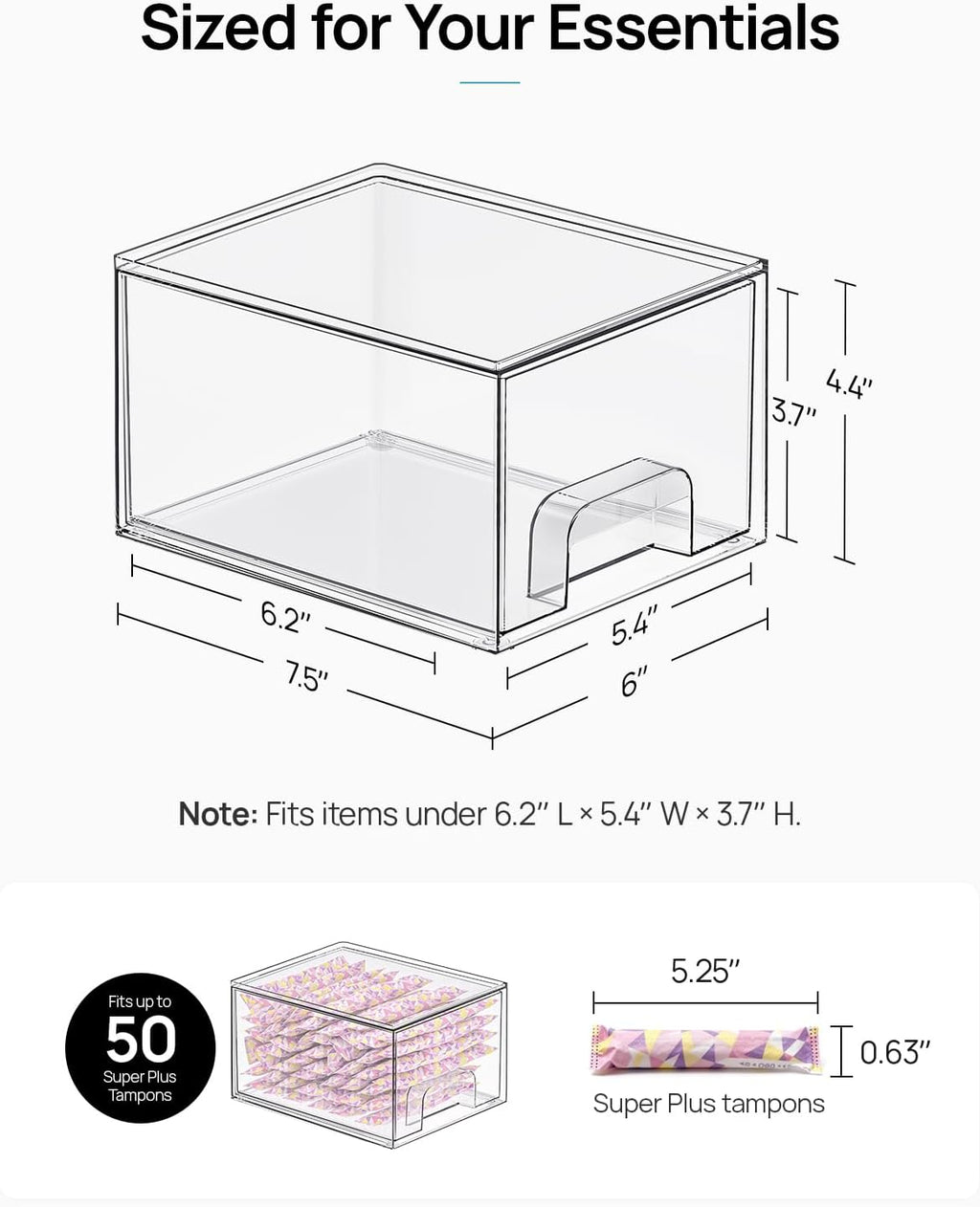 Vtopmart 4 Pack Small Clear Stackable Storage Drawers, Fits Narrow Spaces