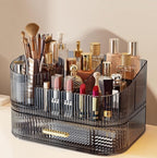 Large Makeup Organizer with Drawers, 360° Rotating Brush Holder