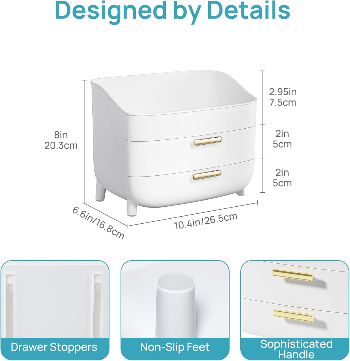 Vtopmart 3-Tier Skincare Makeup Organizer with Drawers, White