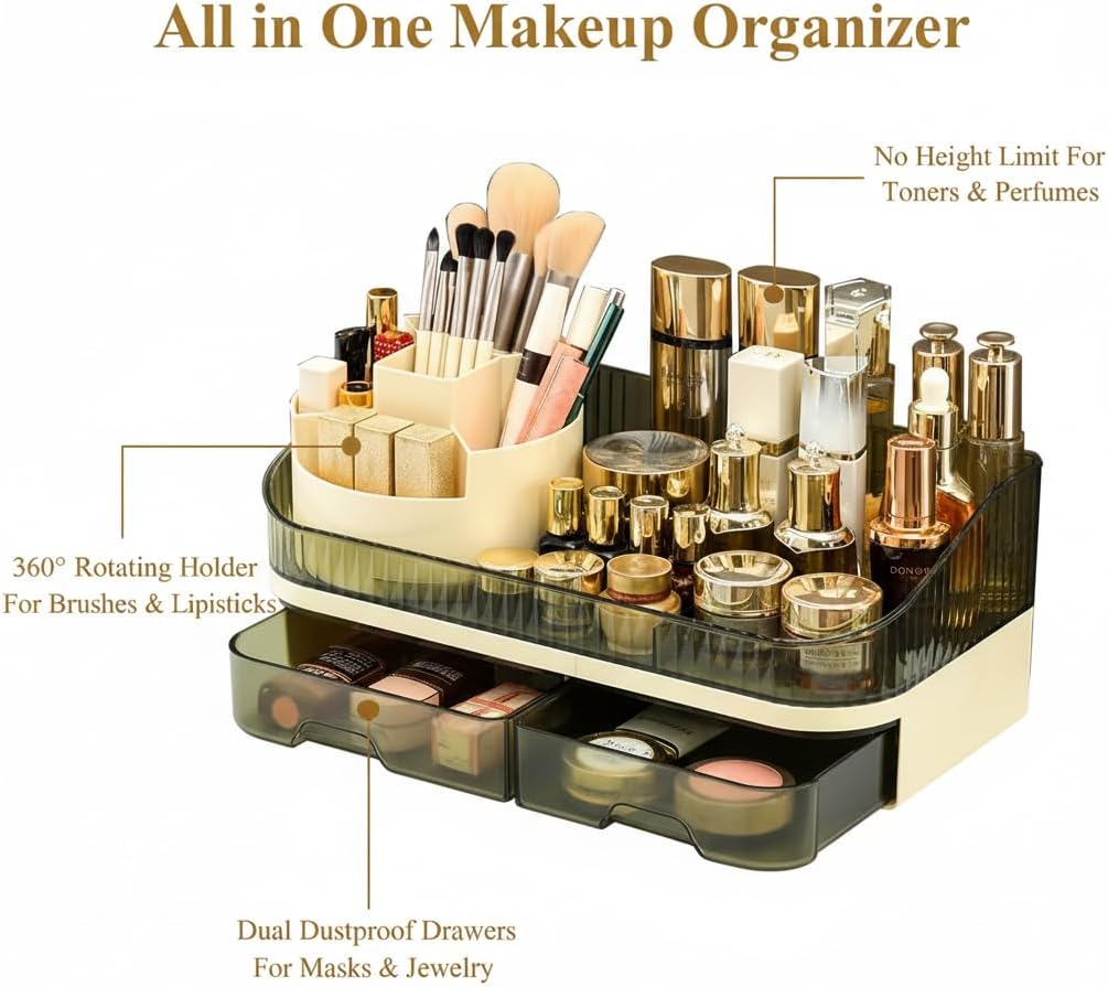Makeup Organizer Countertop with Dual Drawers