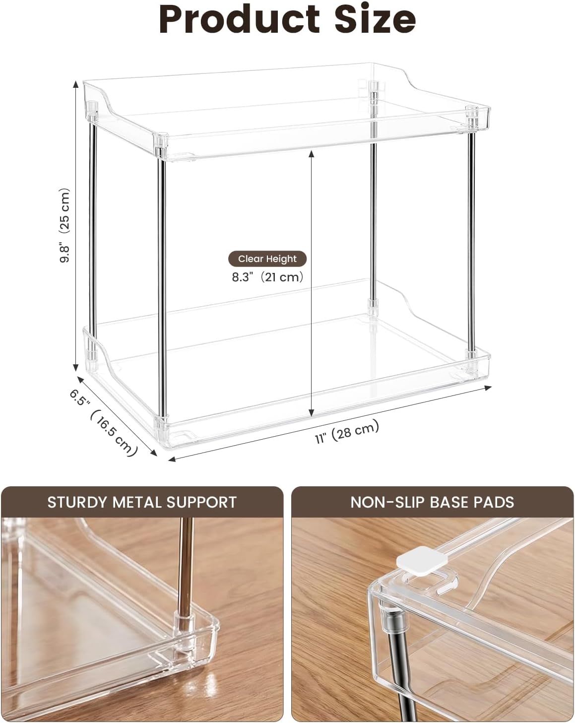2 Tier Bathroom Counter Organizer, Clear Vanity Shelf Organizer for Skincare & Perfume, Non-Slip Bathroom Counter Shelf for Small Spaces, Bathroom Vanity Organizer Countertop (Rectangular)