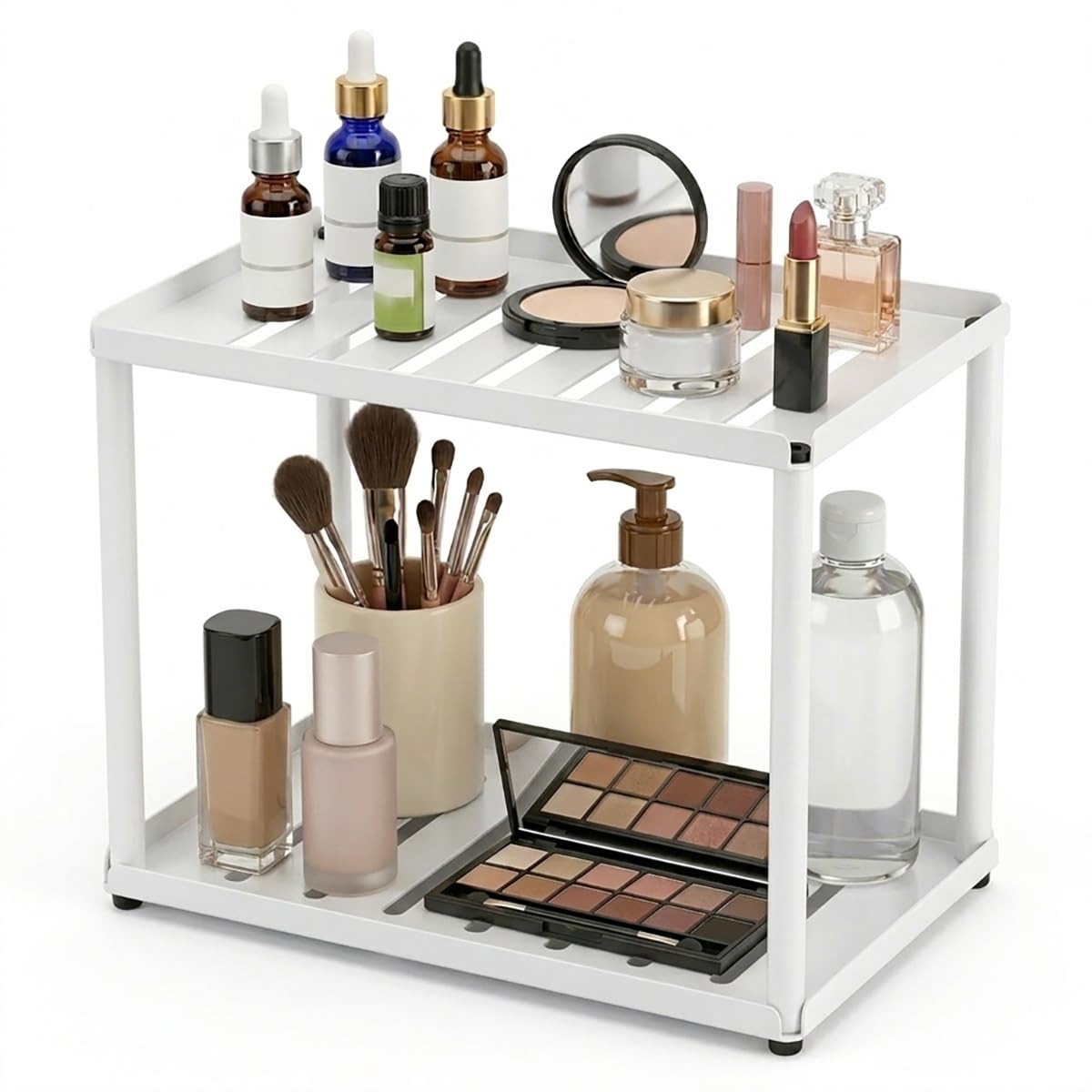 2 Tier Bathroom Counter Organizer, Rectangular Vanity Organizer Shelf, Skincare and Makeup Countertop Storage Rack for Kitchen, Bathroom, Bedroom, Black