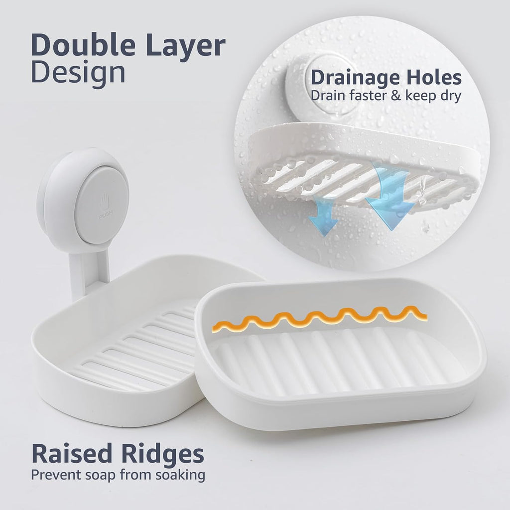 LEVERLOC Soap Holder, Soap Dish for Shower, Suction Cup Bar Soap Holder