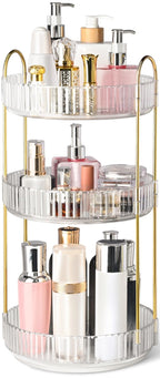 360° Rotating Makeup Organizer for Vanity, 3 Tier Perfume Organizers, Clear