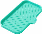MicoYang Silicone Soap Dish with Drain Spout, Self-Draining Sink Organizer Tray for Bathroom and Kitchen, Sponges, Dispensers and Soap Holder, Non-Slip and Dishwasher Safe, Black (Compact, 4.9"×3.2")