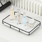 Bathroom Organizer Countertop Perfume Organizer Makeup Organizer Cosmetics Storage Display Rack Vanity Tray Dresser Stainless Steel Gold Shelf White Marble Ceramic Tray