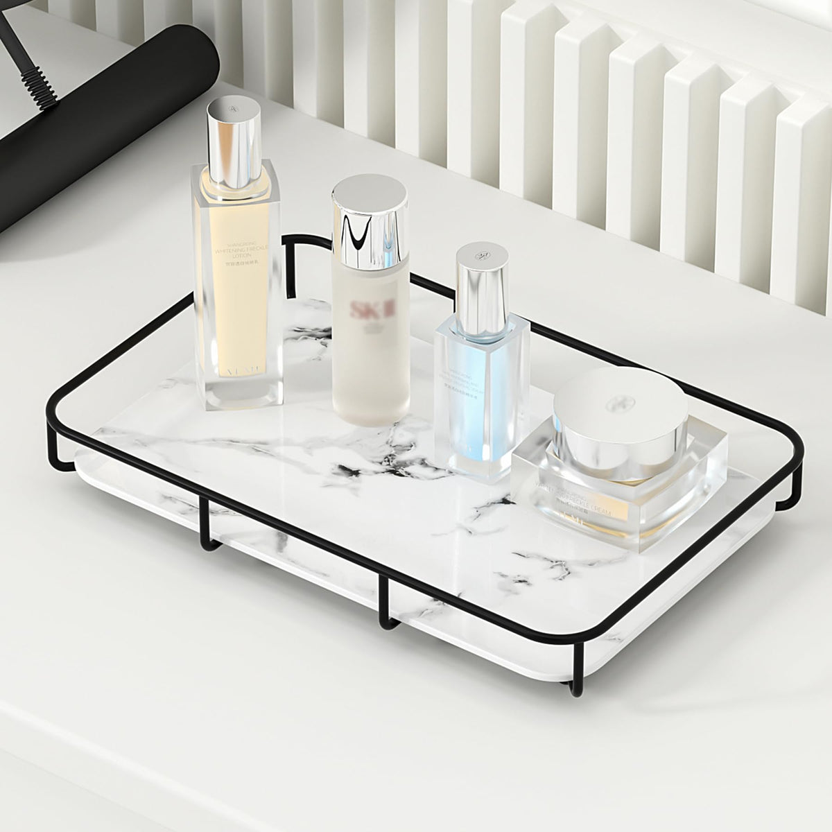 Bathroom Organizer Countertop Perfume Organizer Makeup Organizer Cosmetics Storage Display Rack Vanity Tray Dresser Stainless Steel Gold Shelf White Marble Ceramic Tray