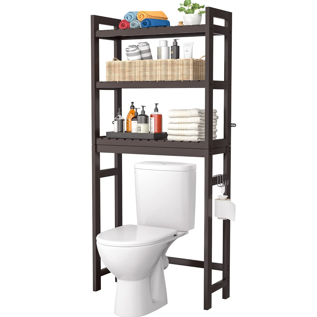 Homykic Over The Toilet Storage, 3-Tier Bamboo Bathroom Shelf, White