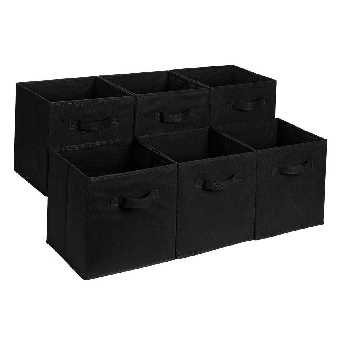 Amazon Basics Collapsible Fabric Storage Cubes Organizer with Handles, Sturdy Storage Bins for Organization, 10.5" x 10.5" x 11", Beige, 6-Pack
