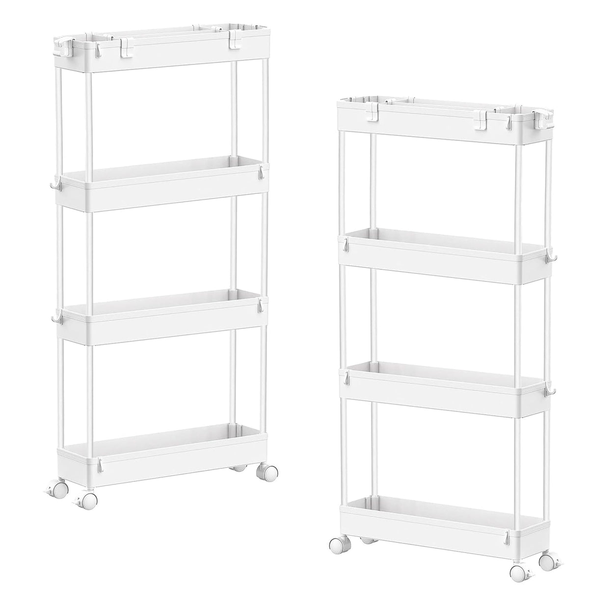 SPACELEAD Slim Storage Cart 4 Tier,Bathroom Organizer Rolling Utility, Mobile Shelving Unit Slide Out for Office, Kitchen, Laundry Room & Narrow Places,White
