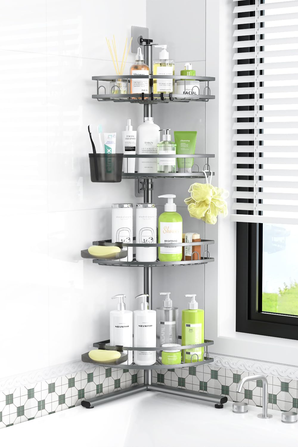 Standing Shower Caddy Corner - Rustproof Bathroom Shower Stand Shelf