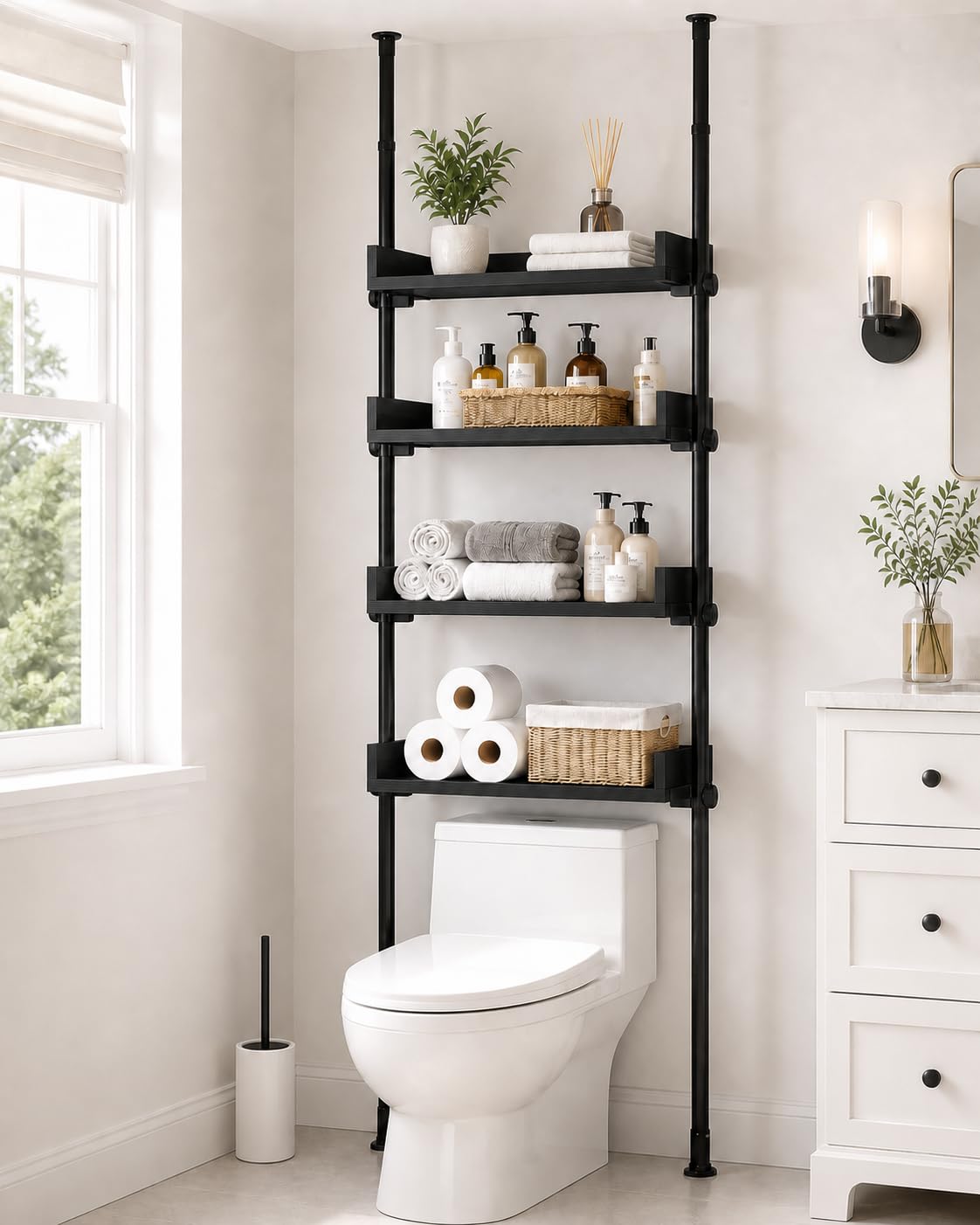 ALLZONE Tension Over The Toilet Storage Cabinet, No-Drill, Fits 92-116 in.