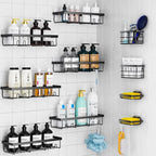 5-Piece Shower Rack Set, No-Drill Adhesive Rust-Proof Bathroom Organizer, Large Capacity Wall-Mounted Shelf, Essential for Bath, Kitchen, Home