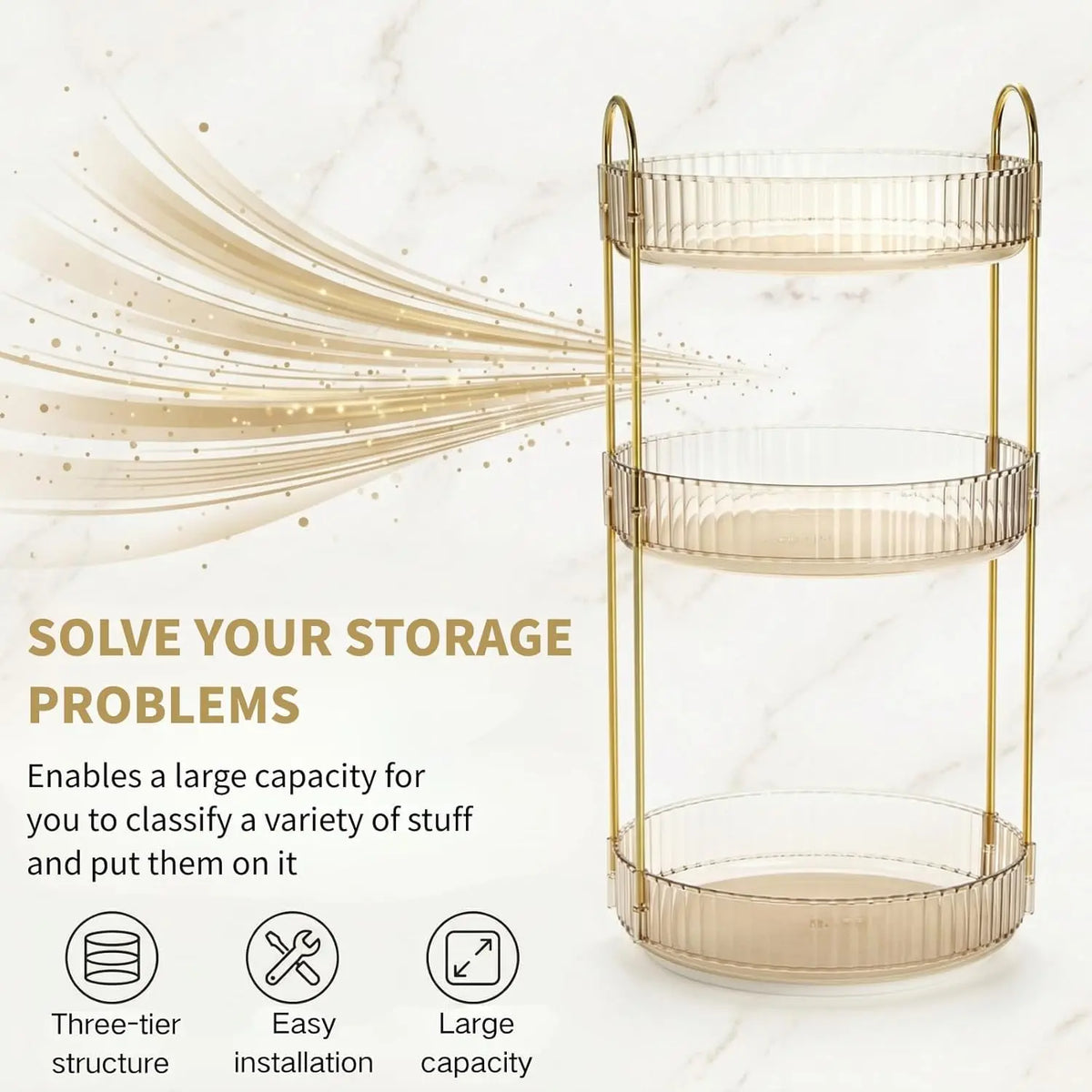 GooBird 360° Rotating Round Metal Makeup Tool Organizer Storage, User-Friendly Collapsible Stackable Vanity Shelf with Bonus 12-Slot Lipstick Holder, Multifunctional Bin for Makeup, Perfume, Skincare, Bathroom Birthday Gift for Girlfriend, Collapsible Sto