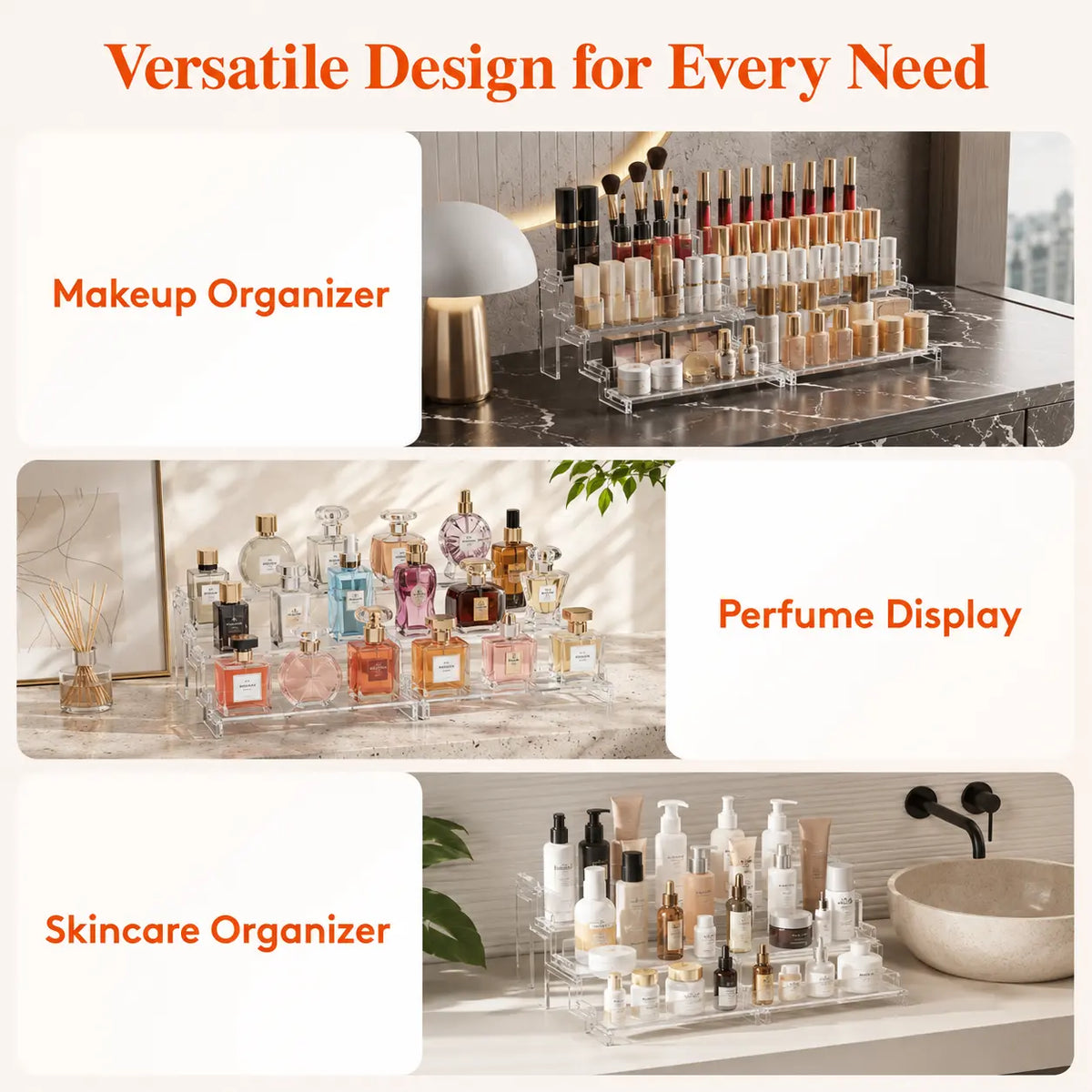 Lifewit 4-Layer Smooth Plastic Multifunctional Organizer Rack - Cosmetics, Spices & Fragrance Holder for Bathroom Counter, Bedroom Vanity & Dresser (Home Storage Solution), Cologne Stand Display, Rectangular