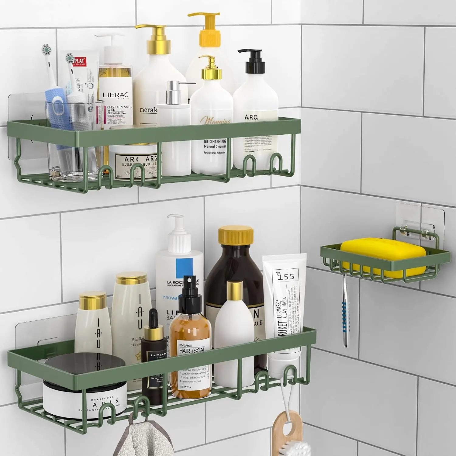3-Pack Stainless Steel Shower Caddy Baskets with Soap Holder, No-Drilling Traceless Adhesive Wall Shelves, Rust-Resistance Black Bathroom Storage Organizer