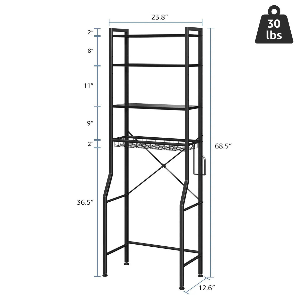 Sweetcrispy 68.5" Tall Storage Freestanding Bathroom Rack - Iron & Wood Over-the-Toilet Organizer, Home Decor, Bathroom Decor, Tall Bottle Fit for Towels & Toiletries, Rustic Design for Organized Setup