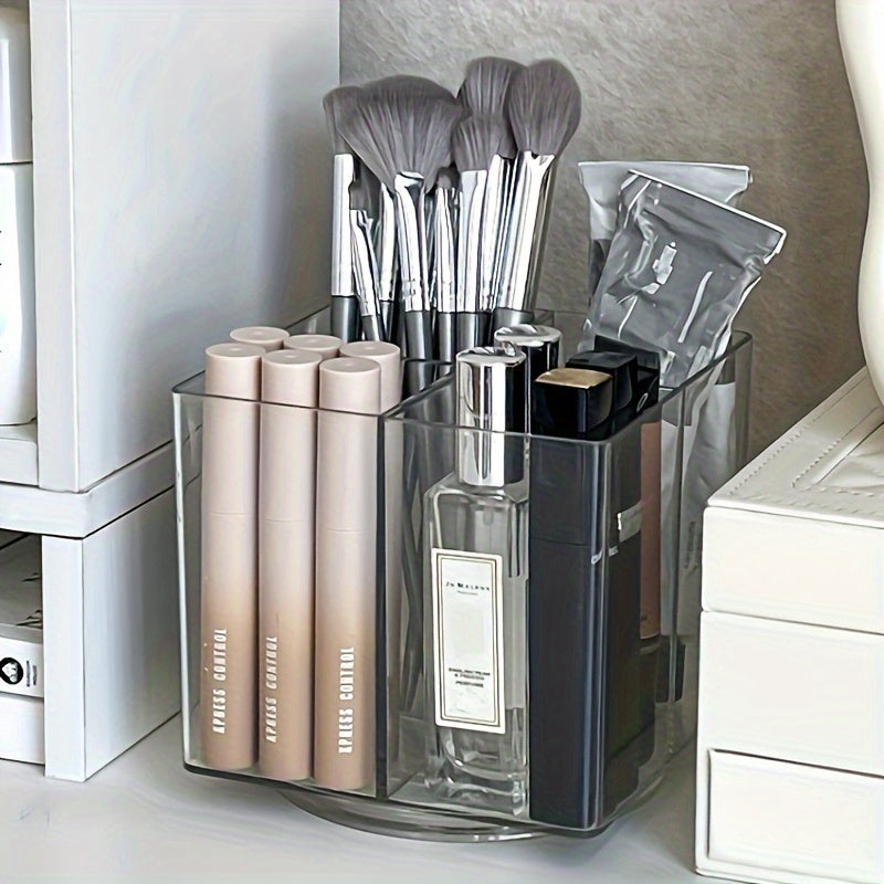 [Rotating Makeup Brush Bucket] 1pc storage for makeup, rotating makeup brush bucket, makeup storage box, pen holder, multifunctional desktop storage box, dressing table storage, desktop storage, stationery storage, office storage, bedroom storage, transpa