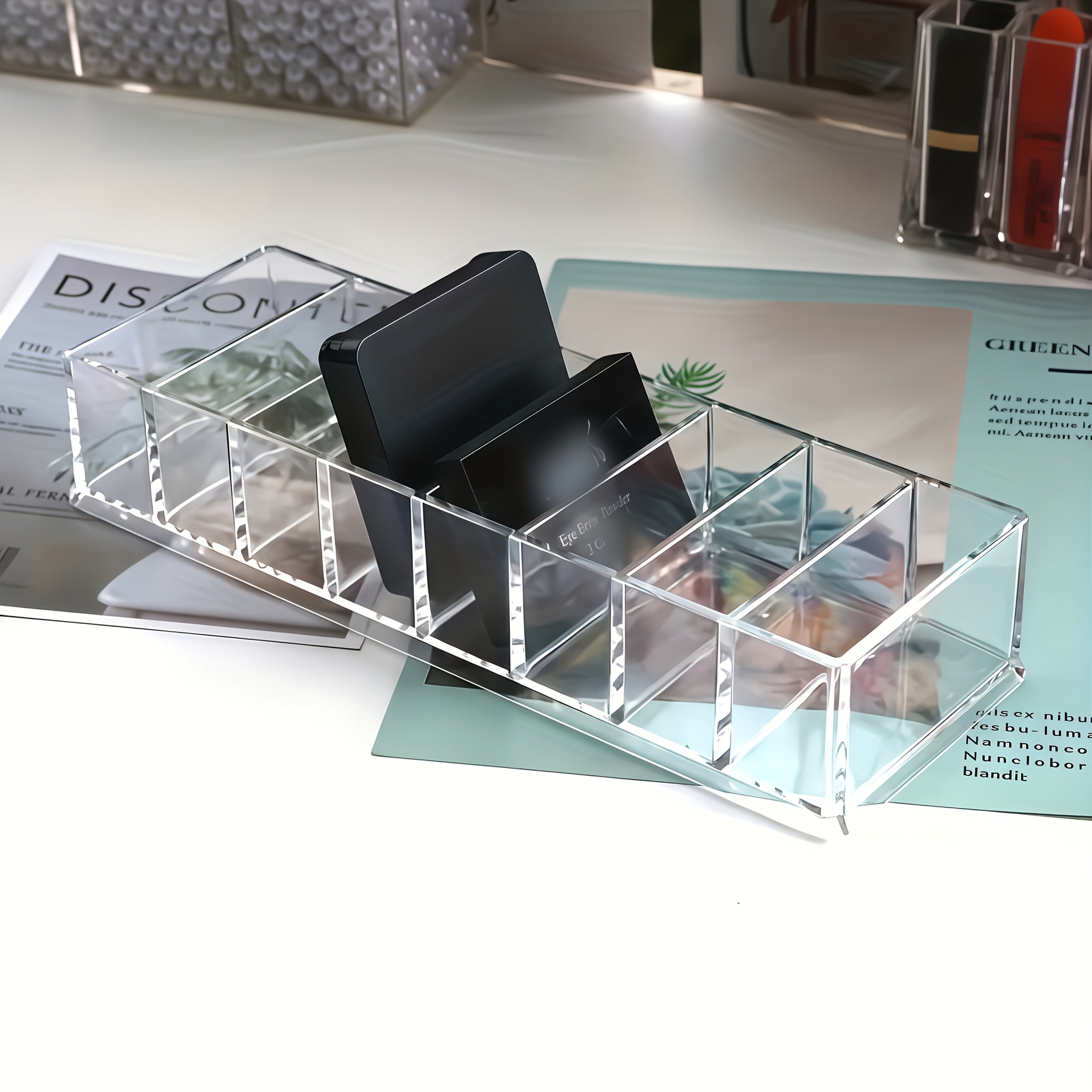 8-Grid Cosmetic Organizer, Acrylic Makeup Storage Box, Suitable for Lipsticks And Compacts, Ideal for Home Use, Portable Transparent Desktop Style