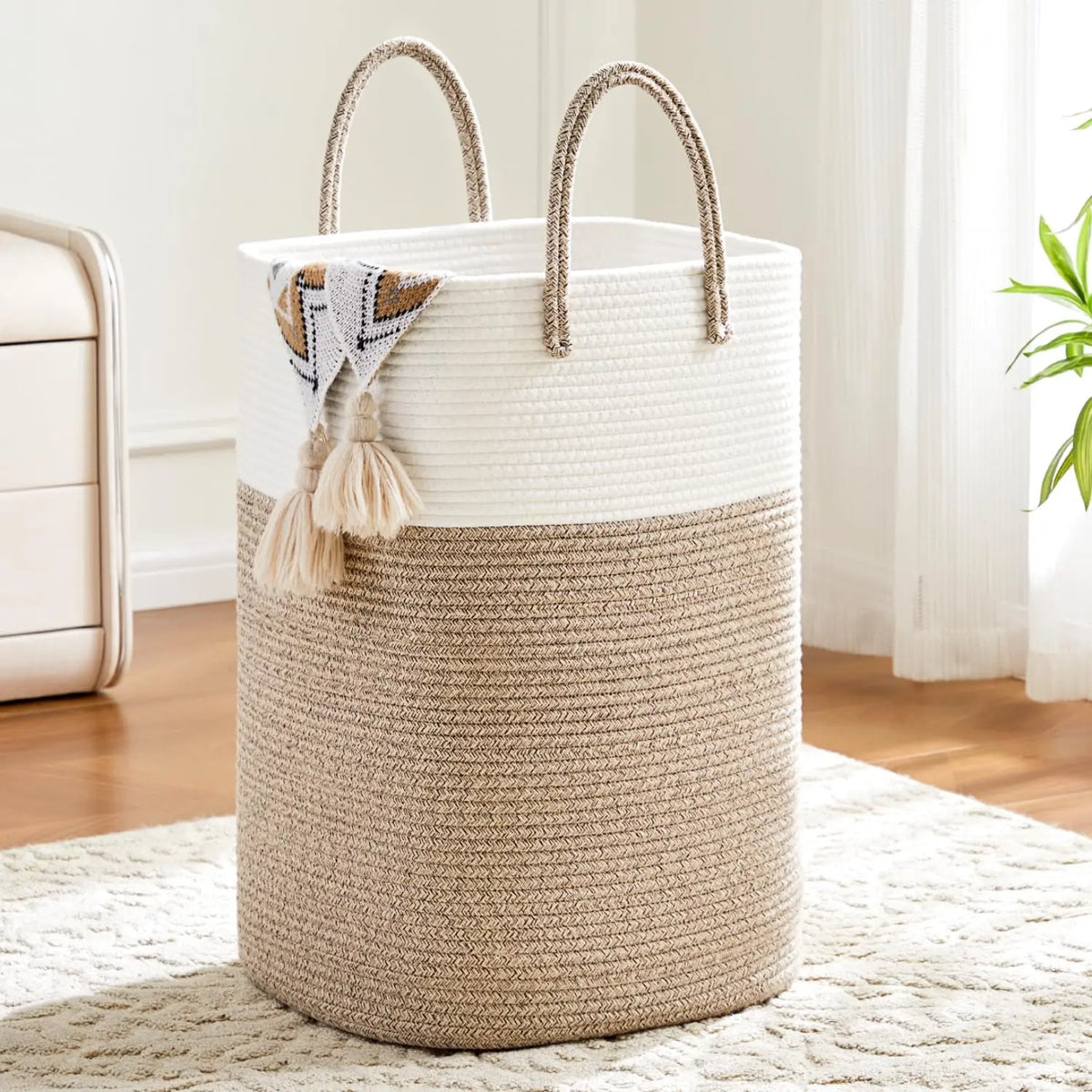 Round Eco-Friendly Classic Woven Cotton Rope Collapsible Laundry Hamper - 40-100L Laundry Basket, House Organizer, Home Supplies Storage Basket with Room Decor Functionality for Baby Toys, Bathroom, Laundry Baskets,dorm essentials,home decor