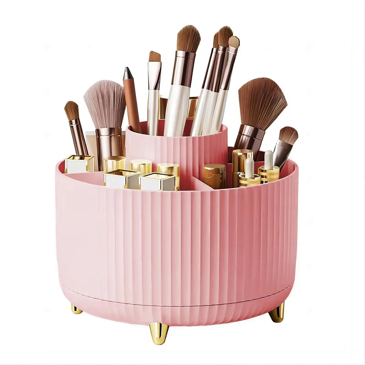 Large Capacity Makeup Brush Holder,360° Rotating Makeup Organizer,5 Slot Makeup Brushes Cup,for Vanity Decor,Bathroom Countertops,Desk Storage Container,Cosmetic Display cases