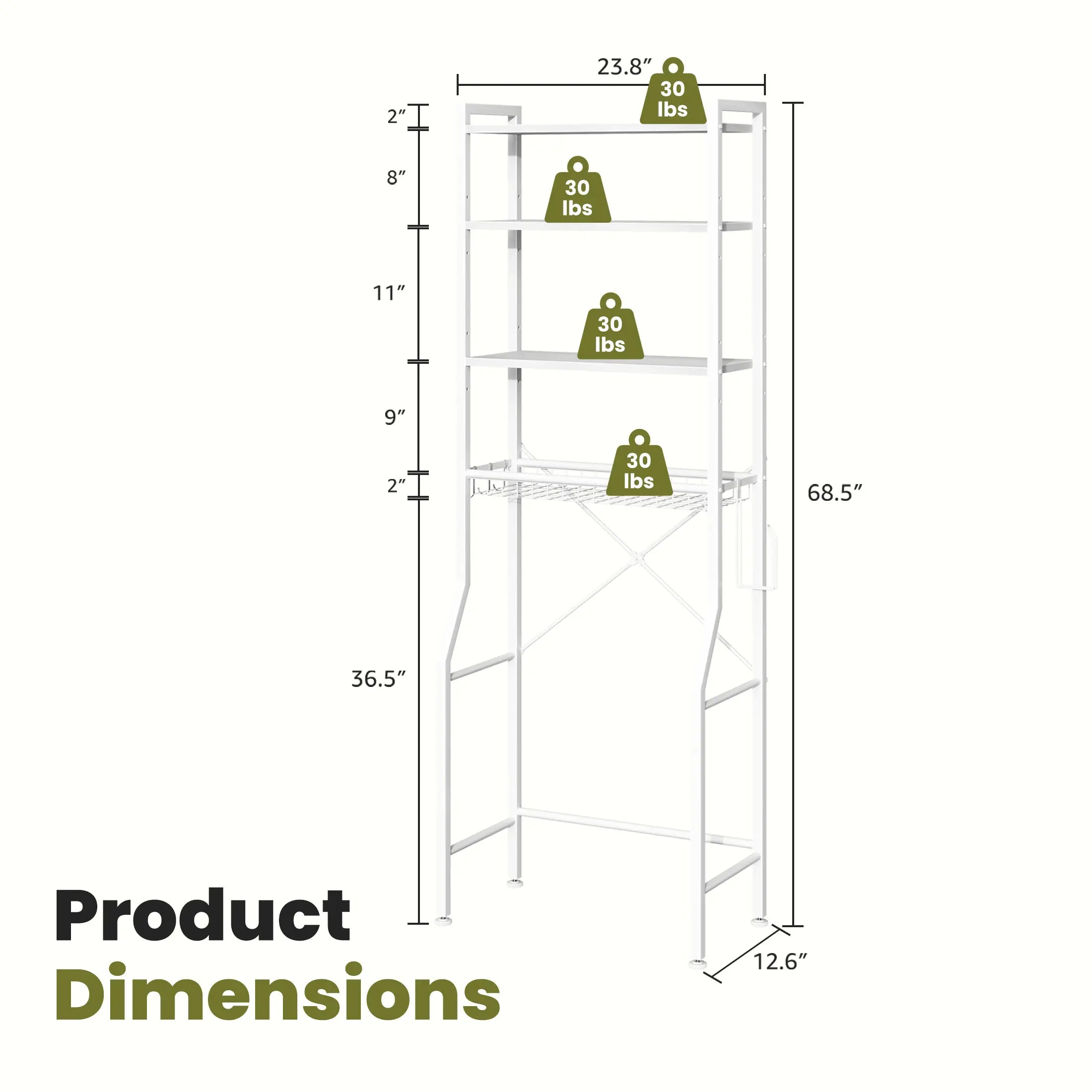 Sweetcrispy 68.5" Tall Storage Freestanding Bathroom Rack - Iron & Wood Over-the-Toilet Organizer, Home Decor, Bathroom Decor, Tall Bottle Fit for Towels & Toiletries, Rustic Design for Organized Setup