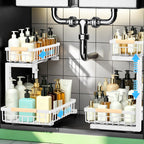 Under Sink Organizer 2 Pack, Double Slide Out Metal Shelf, Black