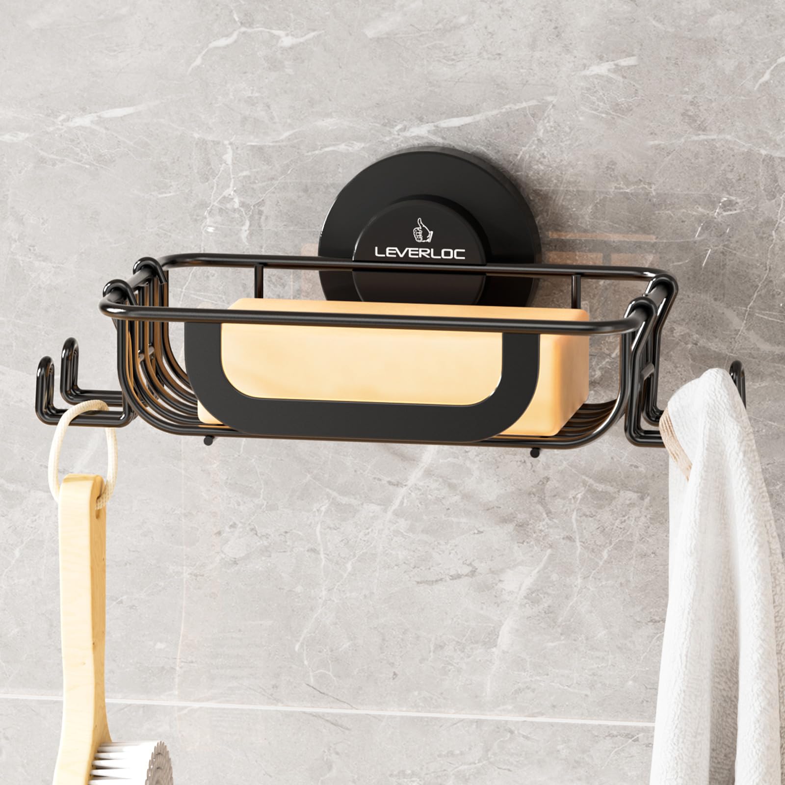 LEVERLOC Soap Holder, Soap Dish for Shower, Suction Cup Bar Soap Holder