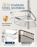 SEIRIONE Rustproof Corner Shower Caddy Tension Pole for Bathroom Organizers