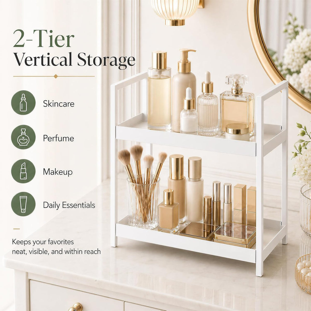 2 Tier Bathroom Counter Shelf Organizer for Skincare Makeup