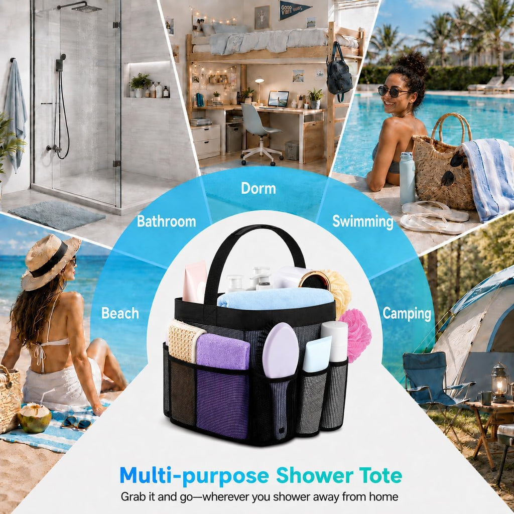 Mesh Shower Caddy Portable - 9 Pockets for College Dorm Room Essential
