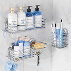 TAILI Shower Caddy Suction Cup 2 Pack with Hooks & Soap holder, Black