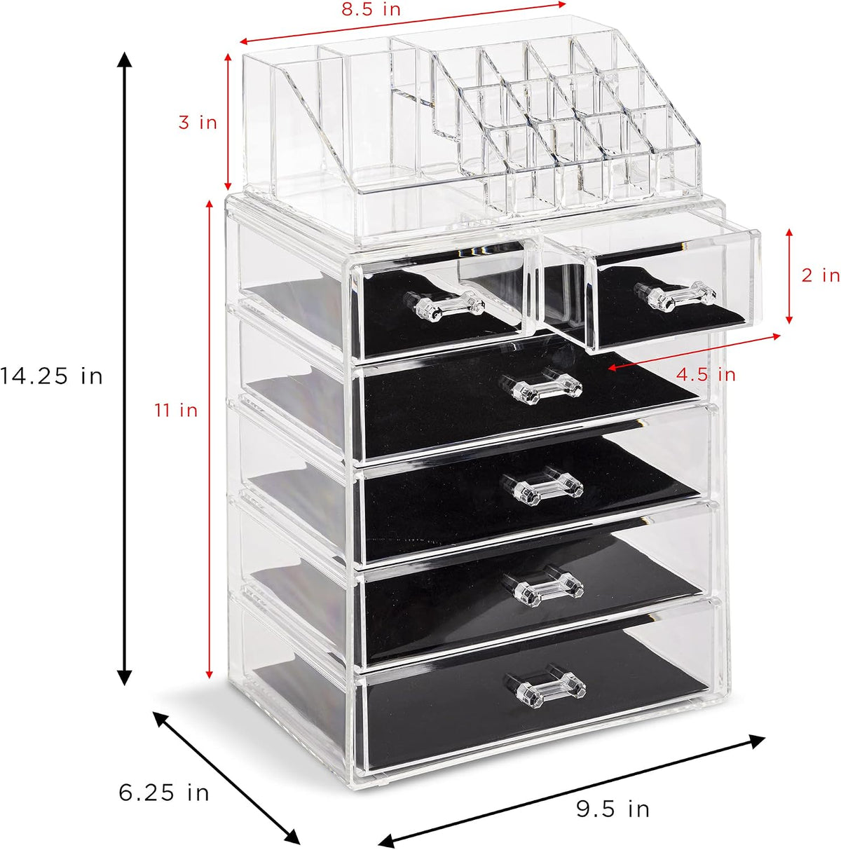 Sorbus Makeup Organizer, 6-Drawer Acrylic 2-Piece Set (Clear)