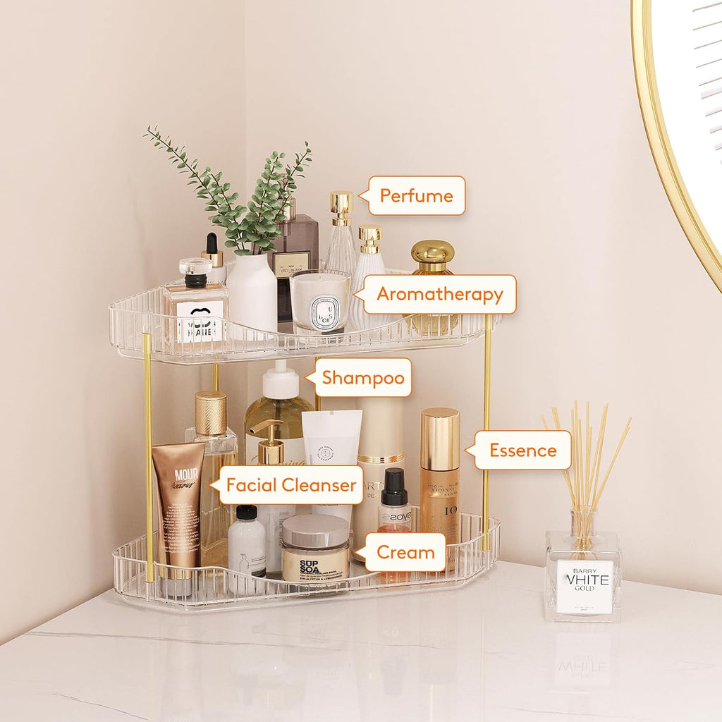 Lifewit 2 Tier Corner Bathroom Counter Organizers and Storage, Clear