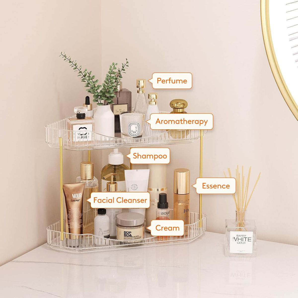 Lifewit 2 Tier Corner Bathroom Counter Organizers and Storage, Clear