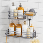 TAILI Shower Caddy Suction Cup 2 Pack with Hooks & Soap holder, Black
