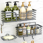 Yougai Shower Organizer with Soap Holder and Hooks for Bathroom (Black)