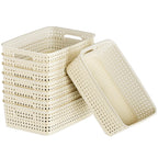 3 Pack Small Plastic Basket, Storage Bin Baskets for Organizing, Pantry Organizer Household Wicker Storage for Laundry Room, Bedrooms, Kitchens, Cabinets, Countertops, Dark Gray
