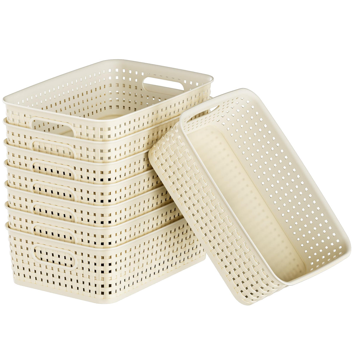 3 Pack Small Plastic Basket, Storage Bin Baskets for Organizing, Pantry Organizer Household Wicker Storage for Laundry Room, Bedrooms, Kitchens, Cabinets, Countertops, Dark Gray