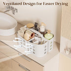 Portable Shower Caddy with Handle, Large Capacity Shower Basket Organizer, Quick-Drain Bathroom Storage Tote, Durable Plastic Shower Organizer for College Dorm, Beach, Gym, Travel Essentials, White