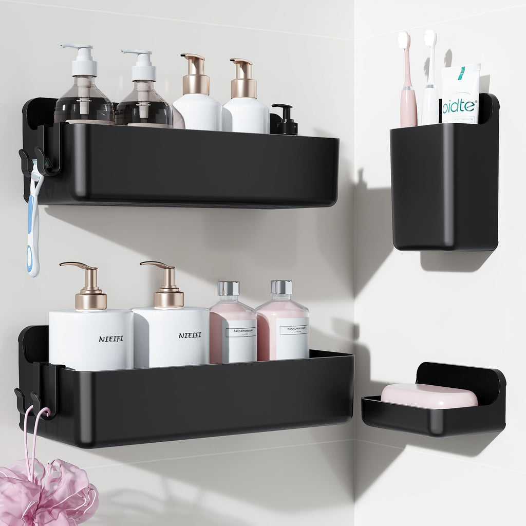 Nieifi Adhesive Shower Shelves, Clear, 5 Pieces