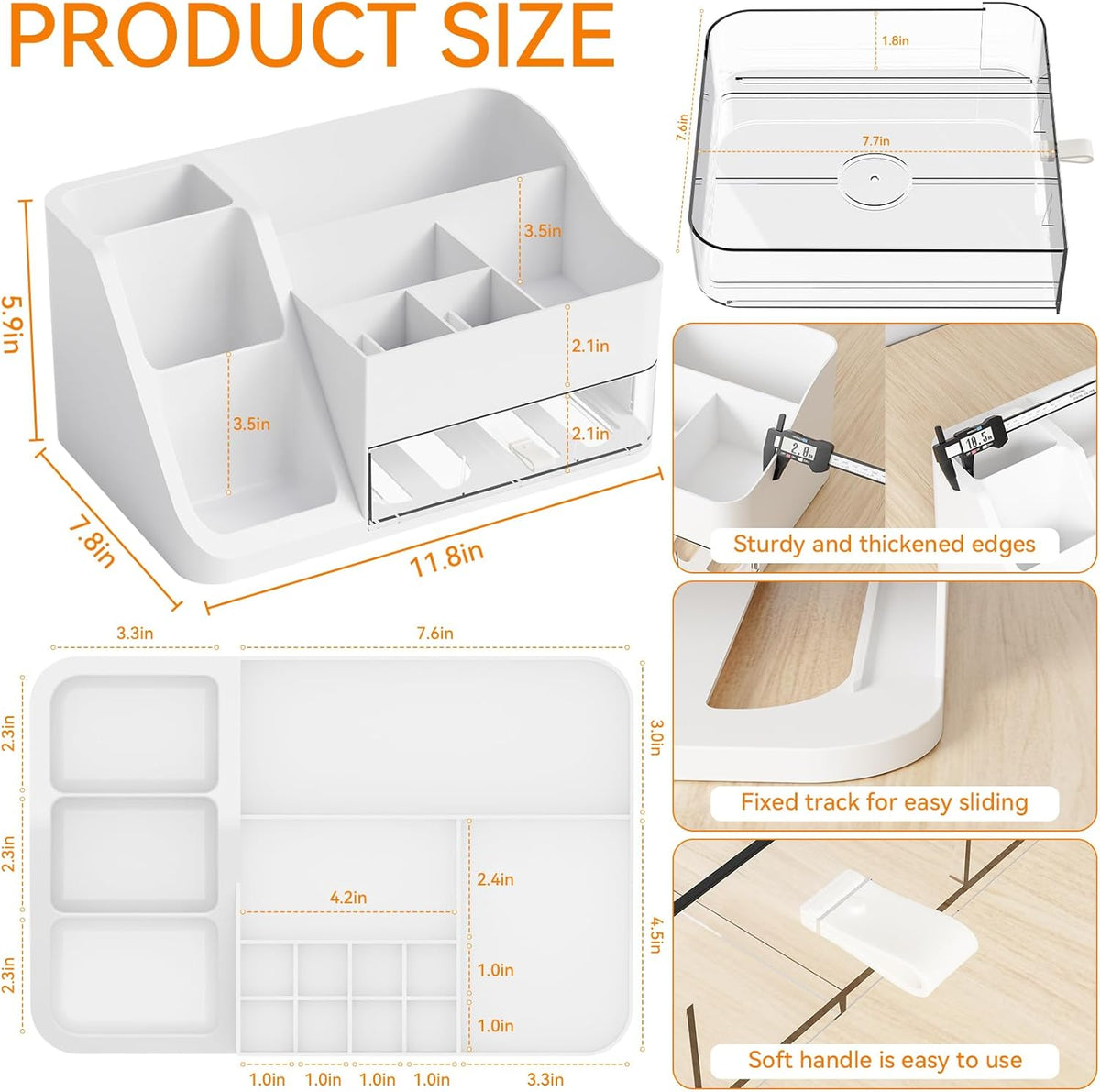 Yieach White Makeup Organizer Countertop,Large Cosmetics Storage Organizer for Make up Brush,Hair Products and Beauty Skincare Organizers,Plastic Makeup Holders and Organizers for Bathroom,Vanity,Desk