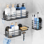 TAILI Shower Caddy Suction Cup 2 Pack with Hooks & Soap holder, Black