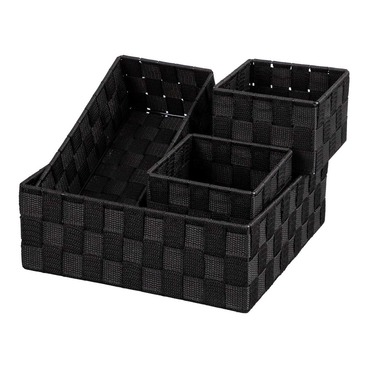 Posprica Small Black Baskets Cube Bin Container Tote,Woven Storage Baskets for Organizing Organizer Divider for Drawer, Closet, Shelf, Dresser, Set of 4