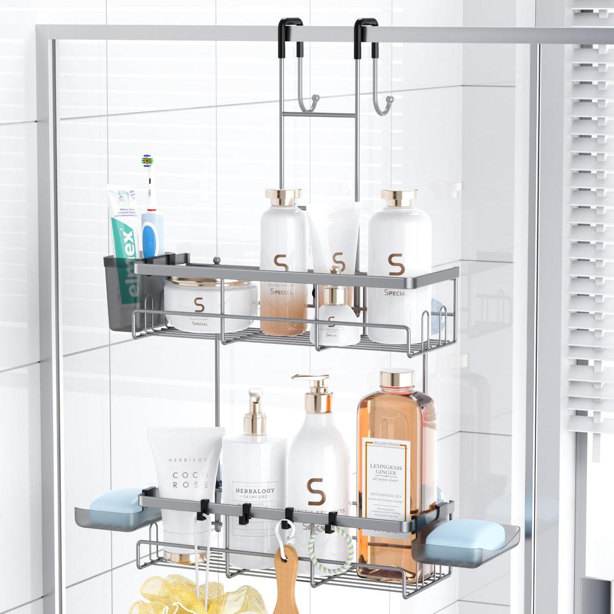 Over the Door Shower Caddy Hanging: No Drill Rustproof Shower Organizer